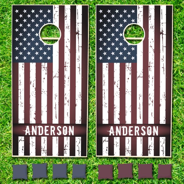 Personalized Patriotic Family Name American Flag Cornhole Set (Creator Uploaded)