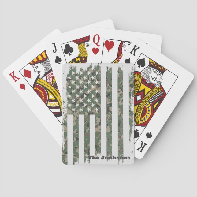 Personalized Patriotic Family Name American Flag Poker Cards (Back)