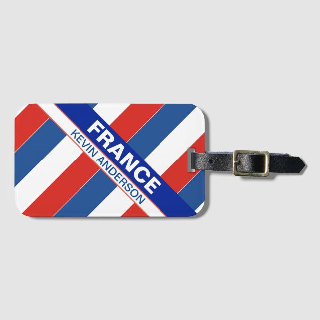 Personalized Patriotic France Flag Luggage Tag (Front Horizontal)