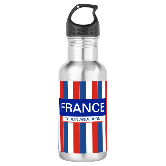 Personalized  Patriotic France Flag Stainless Steel Water Bottle (Front)