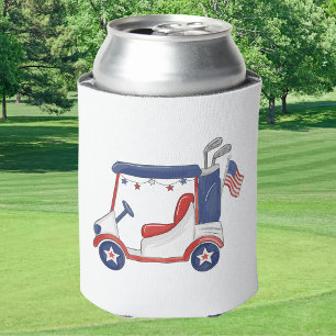 Personalized Patriotic Golf Cart Happy 4th Favor Can Cooler