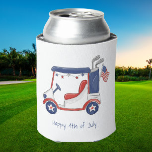 Personalized Patriotic Golf Cart   Happy 4th Favor Can Cooler