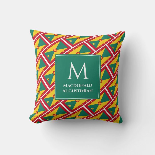 Personalized Patriotic GRENADA FLAG Monogram Throw Pillow (Front)