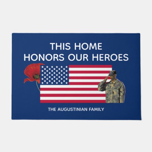 Personalized Patriotic Honors Our Heroes Veterans Doormat