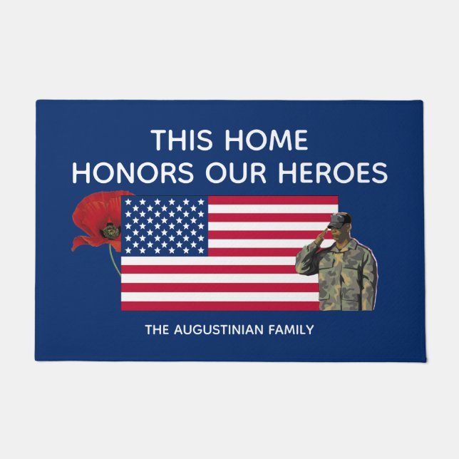 Personalized Patriotic Honors Our Heroes Veterans Doormat (Front)