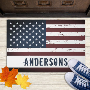 Personalized Patriotic Name USA American Flag Doormat