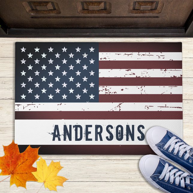 Personalized Patriotic Name USA American Flag Doormat (Creator Uploaded)