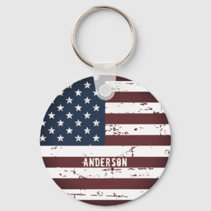 Personalized Patriotic Name USA American Flag Keychain