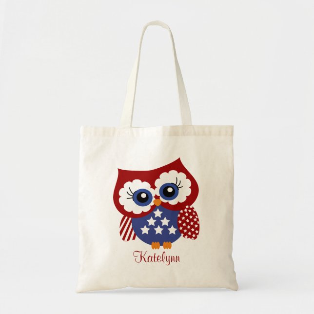 Personalized Patriotic Owl Custom Tote Bag (Front)