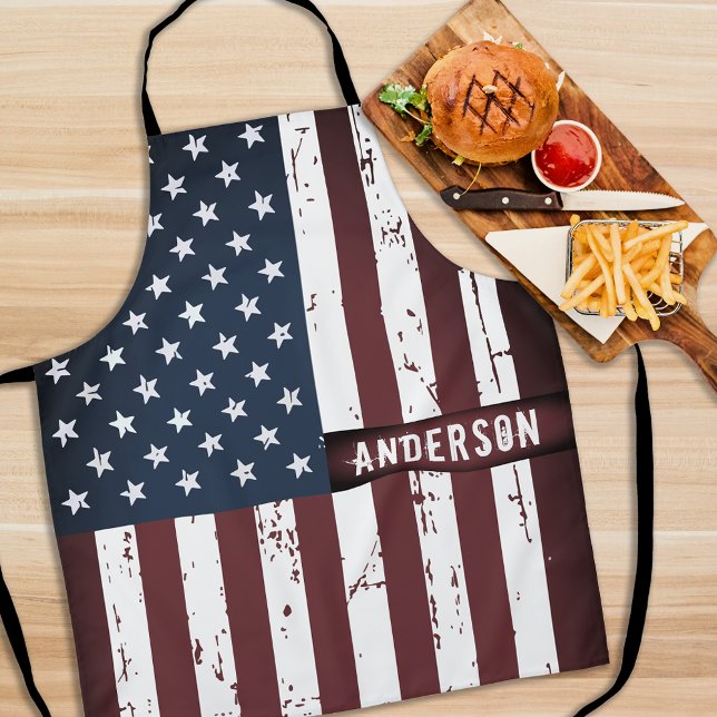 Personalized Patriotic Stars Stripes American Flag Apron (Creator Uploaded)