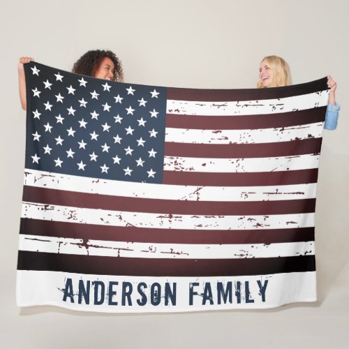 Personalized Patriotic Stars Stripes American Flag Fleece Blanket