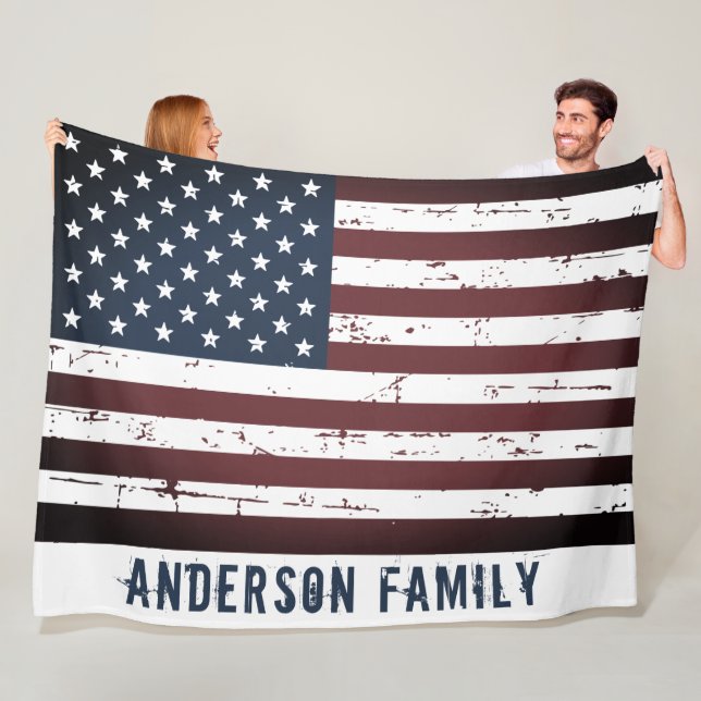 Personalized Patriotic Stars Stripes American Flag Fleece Blanket (In Situ)