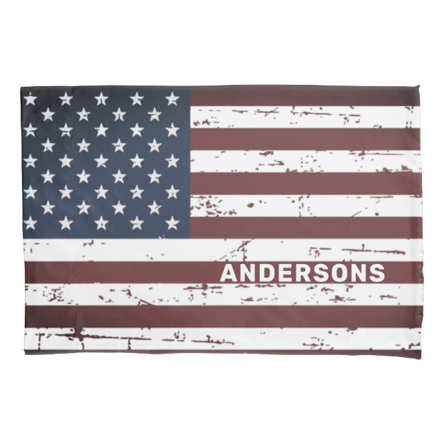 Personalized Patriotic Stars Stripes American Flag Pillow Case (Front)