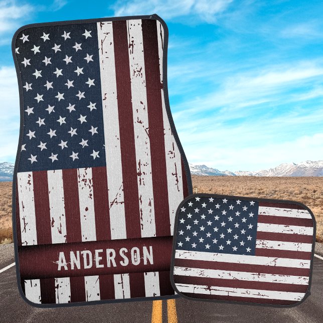 Personalized Patriotic USA American Flag Car Floor Mat (Creator Uploaded)