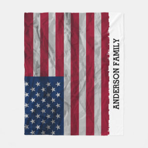Personalized Patriotic USA American Flag Fleece Blanket