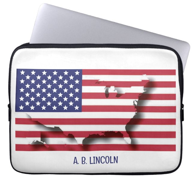 Personalized Patriotic USA AMERICAN Flag Laptop Sleeve (Front)