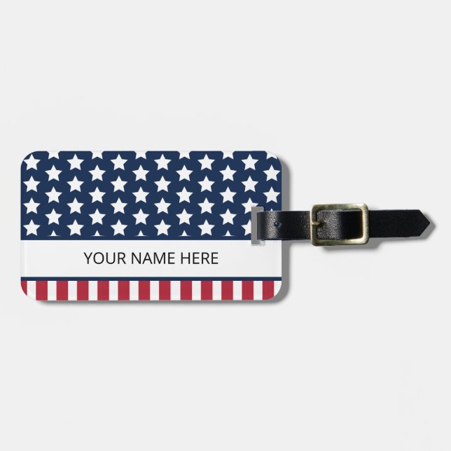 Personalized Patriotic USA American Flag Luggage Tag (Front Horizontal)