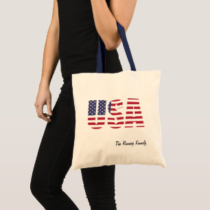 Personalized Patriotic USA, Family Budget Tote Bag
