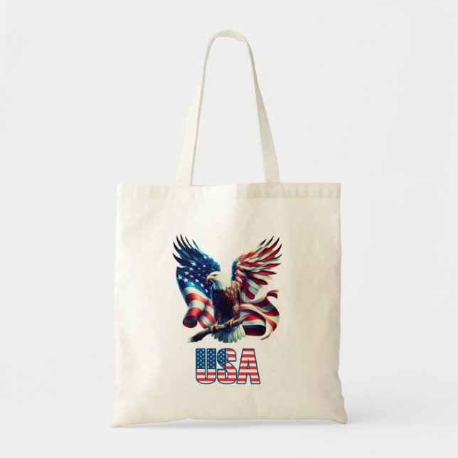 Personalized Patriotic USA Flag & Eagle Tote Bag (Front)