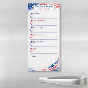Personalized Patriotic USA Flag Grocery List Magnetic Notepad
