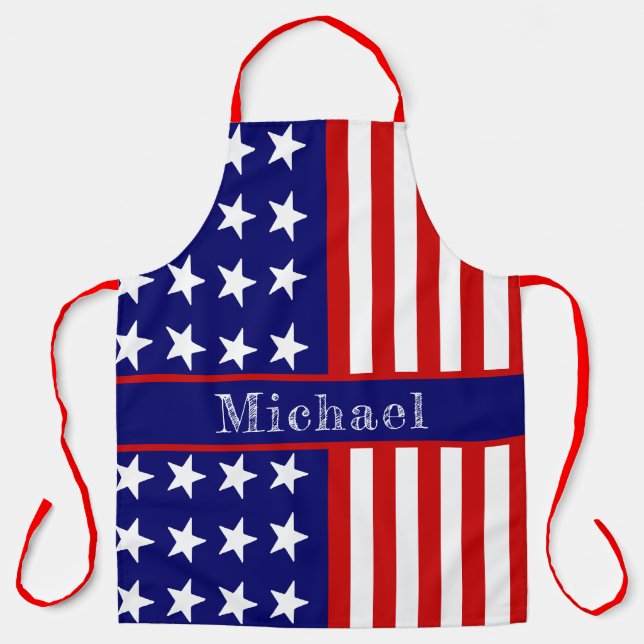 Personalized Patriotic USA Flag with Name Custom Apron (Front)