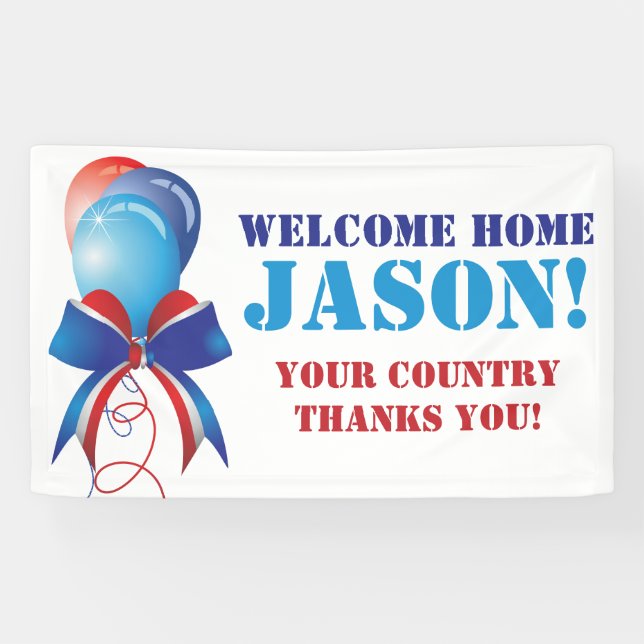 Personalized Patriotic Welcome Home Military Banner (Horizontal)