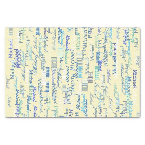 personalized pattern of color names on yellow tissue paper