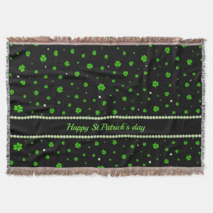 Personalized Pattern of green shamrocks with pearl Throw Blanket