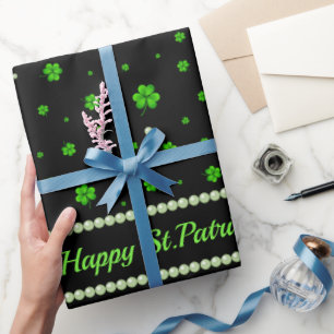 Personalized Pattern of green shamrocks with pearl Wrapping Paper