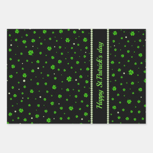Personalized Pattern of green shamrocks with pearl Wrapping Paper Sheets