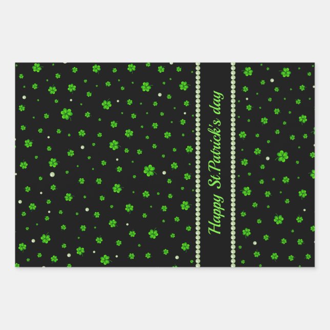 Personalized Pattern of green shamrocks with pearl Wrapping Paper Sheets (Front)