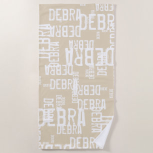 personalized pattern typography names on beige beach towel