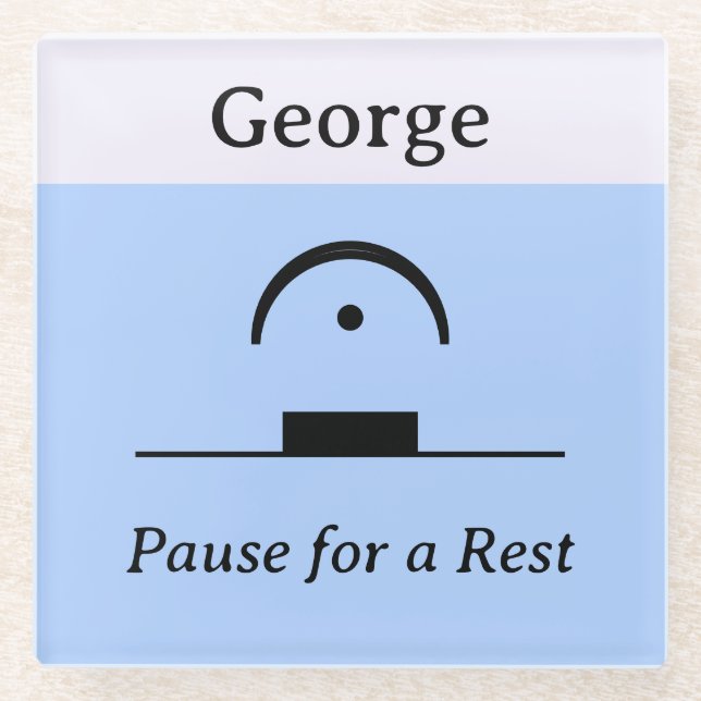 Personalized Pause Rest Musical Humor Music Blue Glass Coaster (Front)