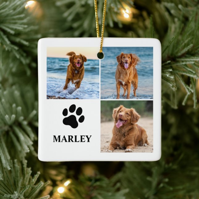 Personalized Paw Dog Lover Photo Collage Pet Ceramic Ornament (Tree)