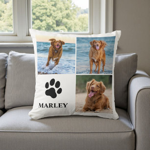Personalized Paw Dog Lover Photo Collage Pet Throw Pillow