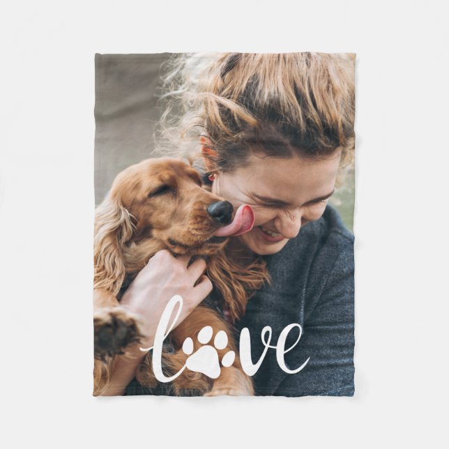 Personalized Paw Love Print Dog Lover Blanket (Front)