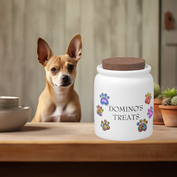 Personalized Paw Name Dog Cat Pet Treat Candy Jar by ColorFlowCreations at Zazzle
