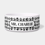 Personalized Paw Pattern Bowl<br><div class="desc">Super cute and modern little print featuring animal paws in a classic black and white look - but never fear, you can change out the background color, the text, and the text bubble colors to make this your own! Great for pet lovers and pet parents, or a vets office or...</div>