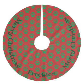 Personalized Paw Pattern Holiday Tree Skirt by theburlapfrog at Zazzle