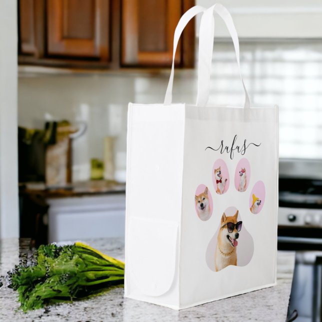 Personalized Paw Print Collage Grocery Bag (Personalized Paw Print Collage Grocery Bags from Ricaso. Add your own dog photographs and their name)