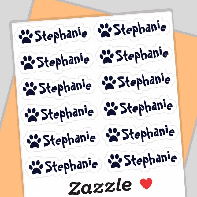Personalized Paw Print Name Labels Set of 12 (Paw print name labels - set of 12 🐾)