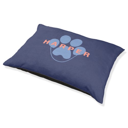Personalized Paw Print Navy Blue  Pet Bed