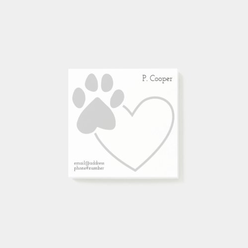 Personalized Paw Print on Heart Post_it Notes
