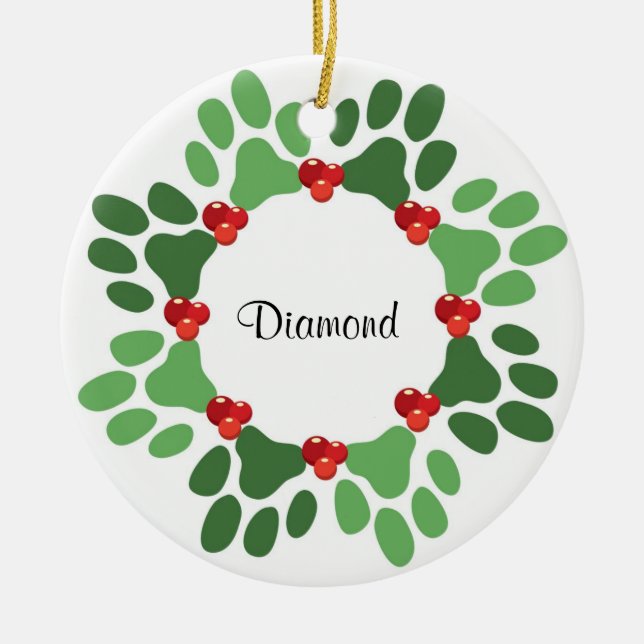 Personalized Paw Print Pet Christmas Ornament (Front)