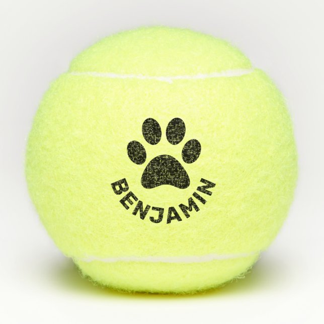 Personalized Paw Print Pet Name Dog Tennis Balls (Front)