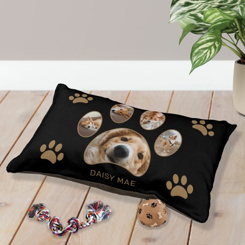 Personalized Paw Print Pet Name Photo Collage Pet Bed
