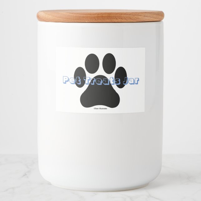 Personalized Paw Print Pet Treats Food Label Jar (Front)