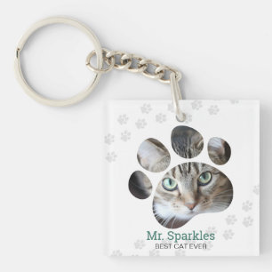 Personalized Paw Print Photo Cat Keychain