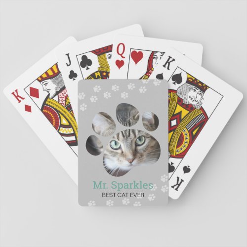 Personalized Paw Print Photo Cat Playing Cards