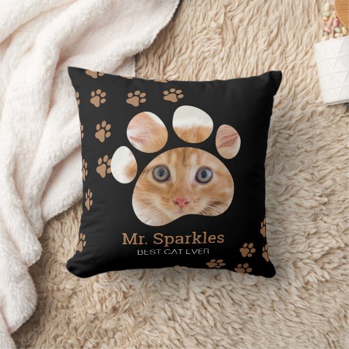 Personalized Paw Print Photo Cat Throw Pillow